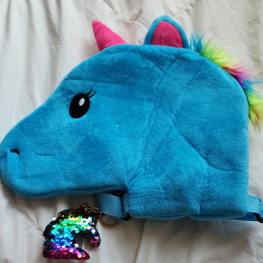 Blue Unicorn Plush Backpack